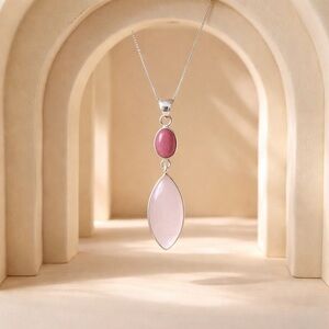 Pink Tulip Quartz & Chalcedony Necklace